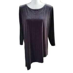Chicos Travelers Collection Size 2 Large Grey Velour Tunic Top